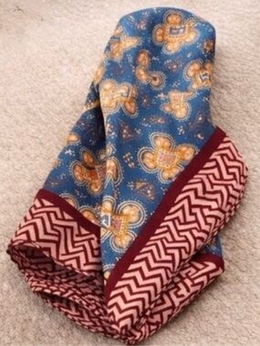 Vintage Style Silk Feel Scarf Navy and Red Boho Chic Designer Inspired